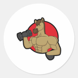 Paard als Bodybuilder met Dumbbell Ronde Sticker