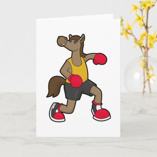 Paard als bokser met boks handschoenen kaart (Gele Bloem)