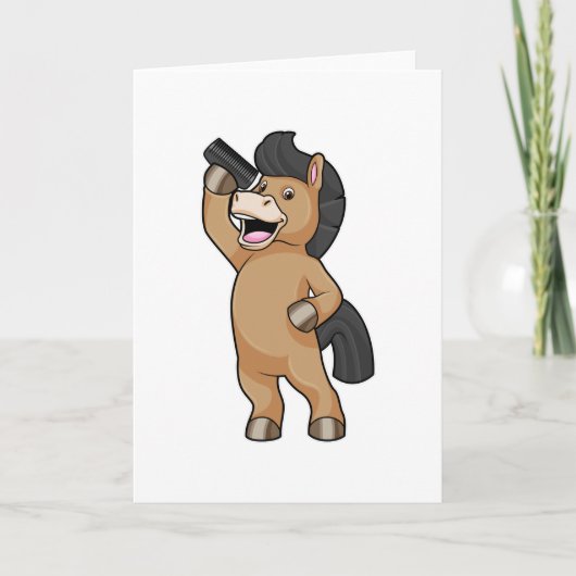 Paard als kapper met kam kaart (Voorkant)