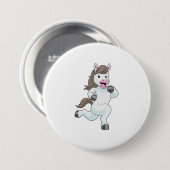 Paard als renner bij hardlopen ronde button 7,6 cm (Voorkant /achterkant)