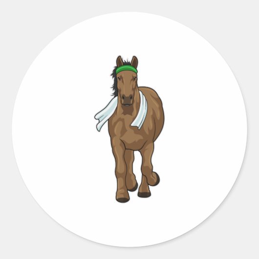 Paard als Runner met handdoek Ronde Sticker (Voorkant)