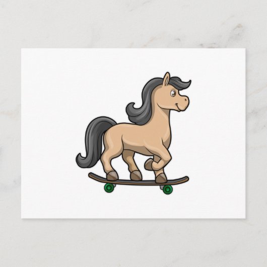 Paard als schaatser met skateboard briefkaart (Voorkant)