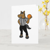 Paard als scheidsrechter met basketbal en fluitje kaart (Gele Bloem)