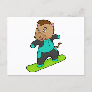 Paard als snowboarder met snowboard briefkaart