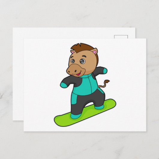 Paard als snowboarder met snowboard briefkaart (Voorkant / Achterkant)