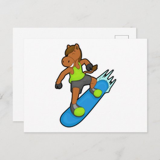 Paard als snowboarder met snowboard briefkaart (Voorkant / Achterkant)