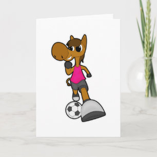 Paard als voetballer met voetbal kaart