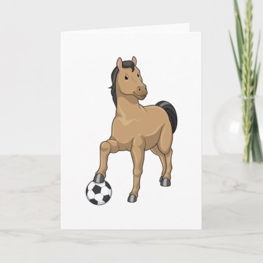 Paard als voetballer met voetbal kaart (Voorkant)
