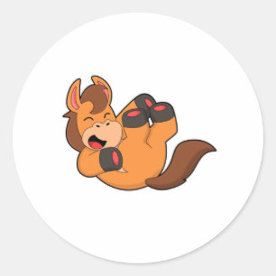 Paard bij lachen ronde sticker