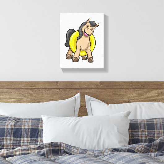 Paard bij strand met draaiende ring canvas afdruk (Insitu (Slaapkamer))