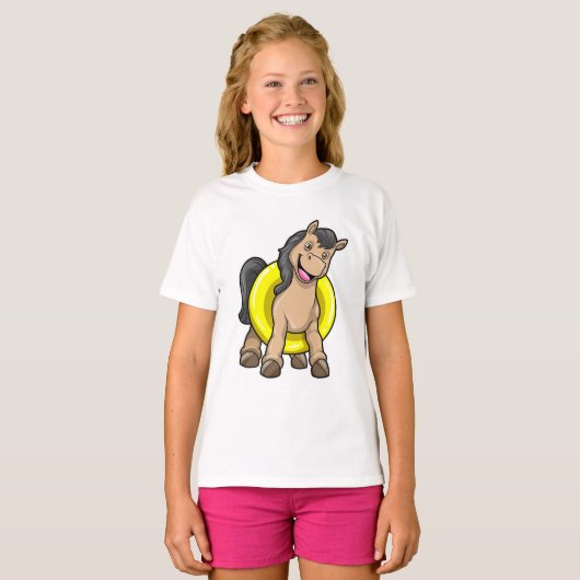 Paard bij strand met draaiende ring t-shirt (Voorkant volledig)