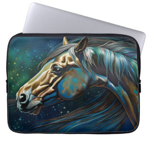 Paard Blauwgroen blauw groen bruin Laptop Sleeve
