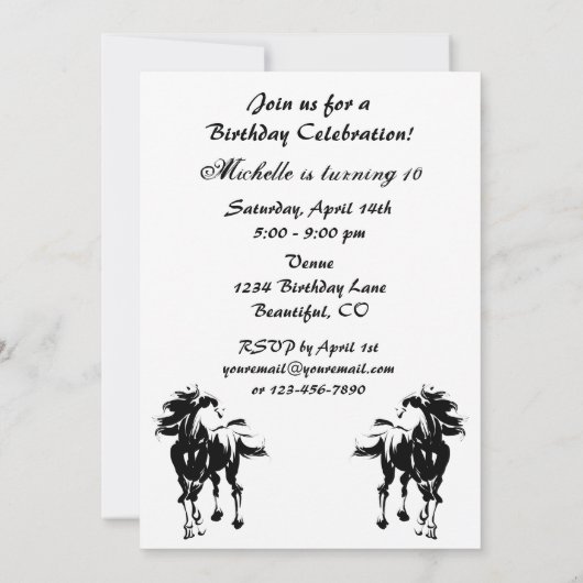 Paard, bloemen en vlinders verjaardagsuitnodiging kaart (Achterkant)