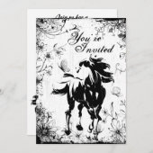 Paard, bloemen en vlinders verjaardagsuitnodiging kaart (Voorkant / Achterkant)