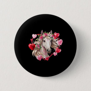 Paard Bloemen Harten Gelukkige Valentijnsdag Eques Ronde Button 5,7 Cm