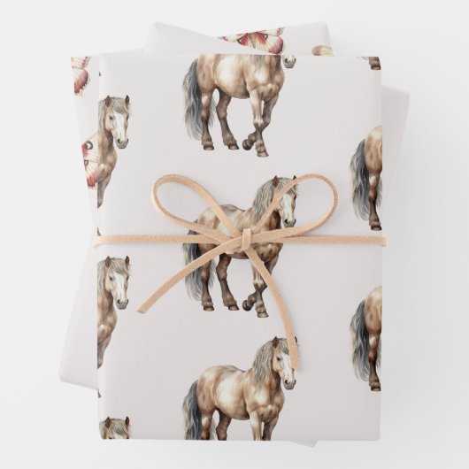 Paard Bourgogne Crème Vlinders Verjaardag Inpakpapier Vel (In situ)