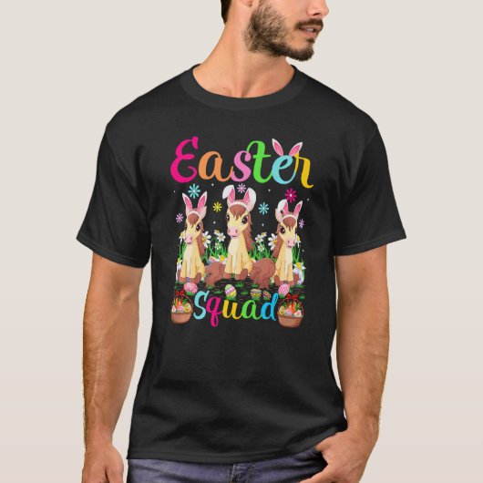 Paard Bunny Ear Squad Paard Gelukkig Pasen T-shirt (Voorkant)