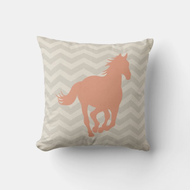 Paard Chevron Patroon Perzik Grijs Crème Kussen (Voorkant)