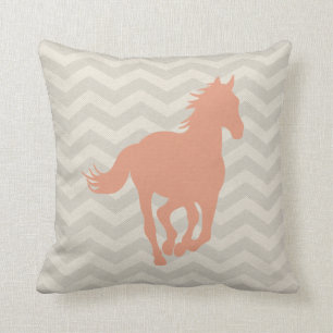 Paard Chevron Patroon Perzik Grijs Crème Kussen