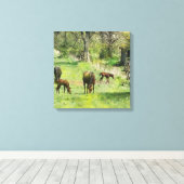 Paard & Colts in de wei - Square Canvas Art (Insitu (Houten vloer))