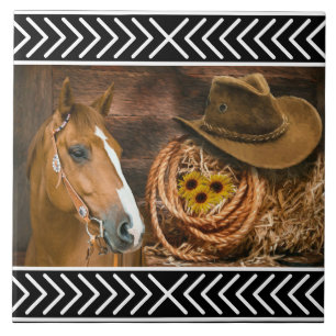 Paard Cowboyhoed Lasso Westers Patroon Tegeltje