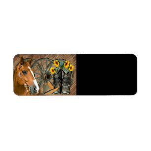 Paard Cowboylaarzen Wagonwiel Zonnebloemen Westers Etiket