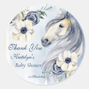 Paard cowgirl baby shower dank ronde sticker