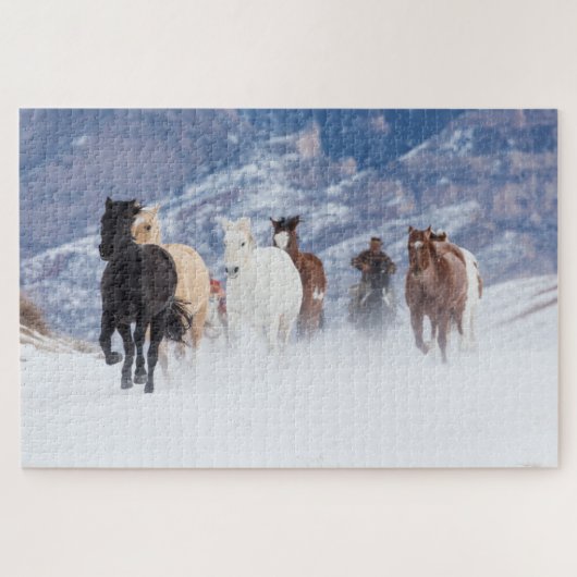Paard dat door de sneeuw rent legpuzzel (Horizontaal)