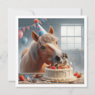 Paard dat taart eet verjaardagsuitnodiging, Paarde Kaart