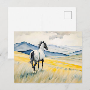 Paard dat uitkijkt over een landschap briefkaart