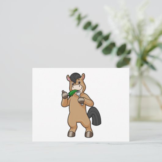 Paard dat veganistisch eet briefkaart (Staand voorkant)