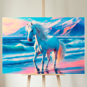 Paard dier oceaan golven bergen vrijheid canvas afdruk