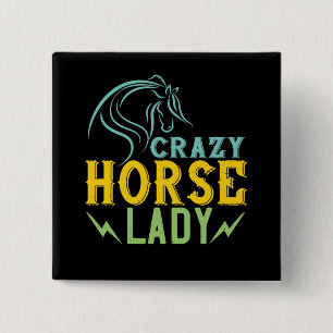 Paard - Dolle Paard Dame Vierkante Button 5,1 Cm