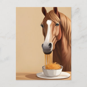 Paard eet spaghetti briefkaart