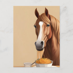 Paard eet spaghetti briefkaart