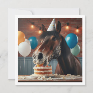 Paard eet taart verjaardagsuitnodiging, paardenlie kaart