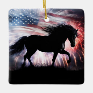 Paard en Amerikaans land Western Keramisch Ornament
