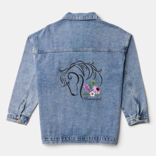 Paard en bloemen denim jacket (Achterkant)