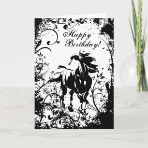 Paard en Bloemen Happy Birthday Kaart