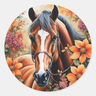 Paard en bloemen ronde sticker