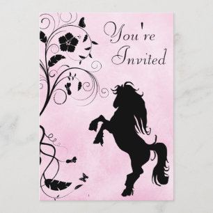 Paard en bloemen roze verjaardag uitnodiging