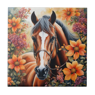 Paard en bloemen tegeltje