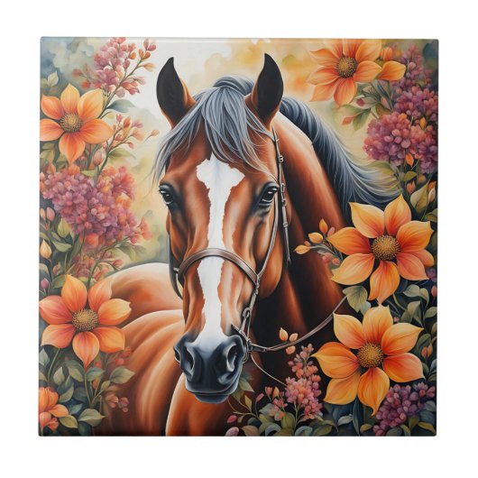Paard en bloemen tegeltje (Voorkant)