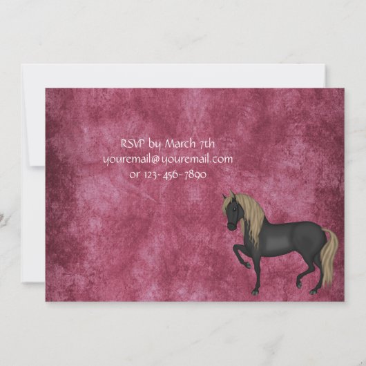 Paard en Bloemen Verjaardag Uitnodiging ~ Meisjes (Achterkant)