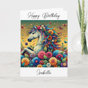 Paard en bloemen Whimsical Gepersonaliseerde Verja Kaart