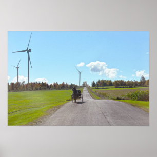 Paard en Buggy en Windturbines Poster