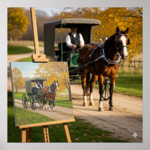 Paard en buggy schilderen poster