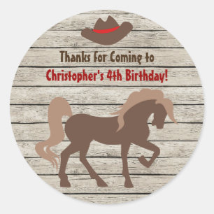 Paard en Cowboy Pet - Schuur Hout Western Verjaard Ronde Sticker
