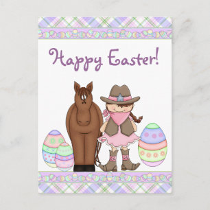 Paard en Cowgirl Happy Easter Briefkaart