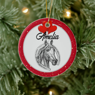 Paard en harten gepersonaliseerd keramisch ornament
